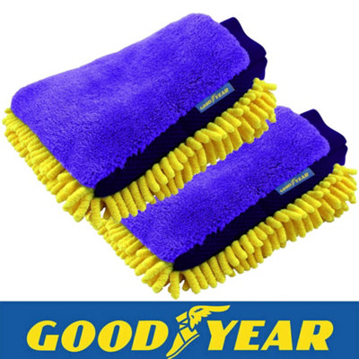 2pc Goodyear 2in1 Noodle Car Wash Mitt Microfibre Defogging Cleaning Polishing