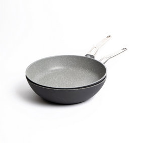 2pc Induction-Safe Cast Aluminium Cookware Set with 28cm Non-Stick Frying Pan & 28cm Wok