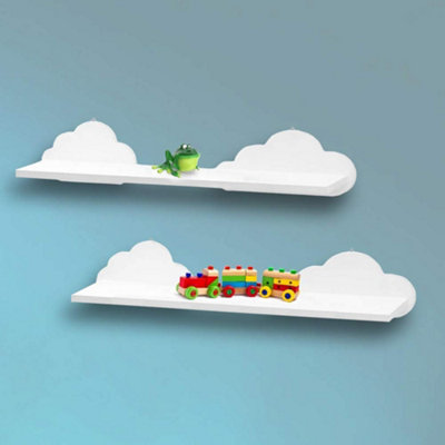 2pc Kids White Wooden Cloud Shelves