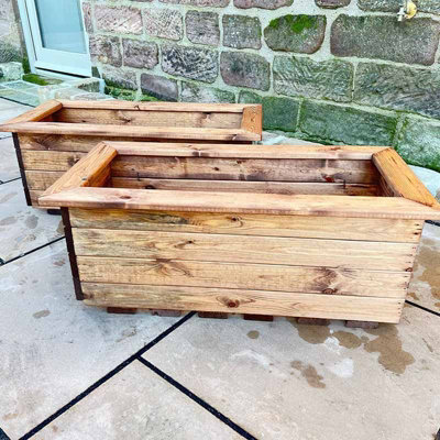 2Pc Large Trough - Wood - L41 x W83 x H32.5 cm