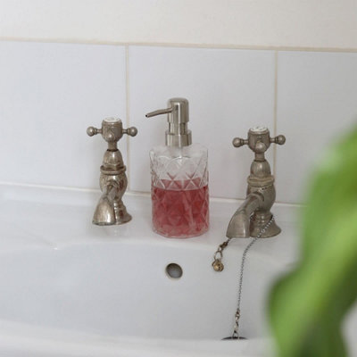 2pc Prism Glass Soap Dispenser Set with Ceramic Tray - 330ml - 5