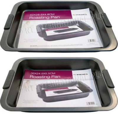 2Pc Roasting Pan Kitchen Dish Tray Baking Oven Bakeware Non Stick Cooking