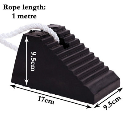 2pc Rubber Wheel Chock Set with Rope Heavy Duty Black