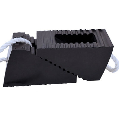 2pc Rubber Wheel Chock Set with Rope Heavy Duty Black