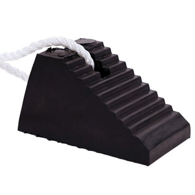 2pc Rubber Wheel Chock Set with Rope Heavy Duty Black