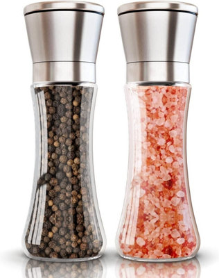 2pc Salt & Pepper Grinder with Glass Body and Stainless Steel Grinder 180ml