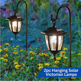 2pc Solar Hanging Lantern Stake Garden Outdoor Lighting Patio Decor Pathway