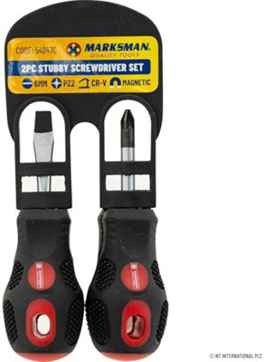 2pc Stubby Screwdriver Set Flat Slotted Head Pz2 Pozi Drive Hand Tool Diy
