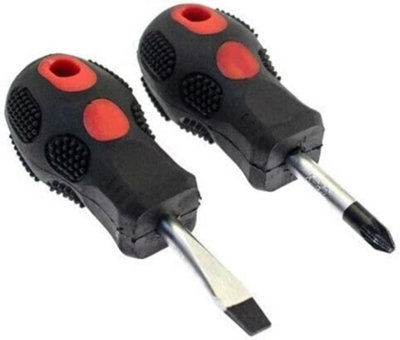 2pc Stubby Screwdriver Set Flat Slotted Head Pz2 Pozi Drive Hand Tool Diy - 3
