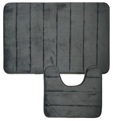 2pc Super Soft Memory Foam Bath Mat - Dark Grey Stripe Price Comparisons | Compare The Build