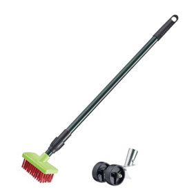 2pc Telescopic Weed Brush & Scraper Broom Head Patio Deck Scrub Block Paving