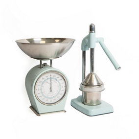 2pc Vintage Blue Heavy Duty Kitchen Set including Mechanical Scales and Heavy-Duty Lever-Arm Juicer