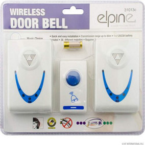 2Pc Wireless Door Chime Kit Door Bell Cordless Sound Long Range Music Choice