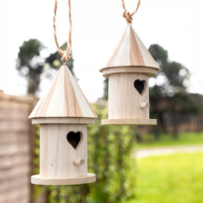 2pc Wooden Bird Nest Hanging Feeding Station Wild Bird House Garden Outdoor