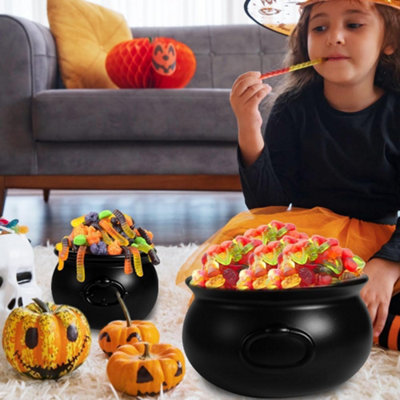 Blinky Vintage Halloween Blow Mold Black Plastic 6" Cauldron Witch Candy Dish Bowl