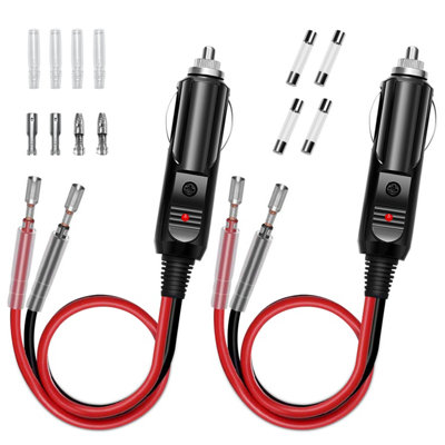 2pcs 16AWG 12V/24V Car Cigarette Lighter Male Plug with Leads, Replace Extension Cable, Cigar Female Socket Plug Extension Cable