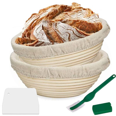 2PCS 25cm Round Banneton Bread Proofing Baskets Tools Sets, Natural ...