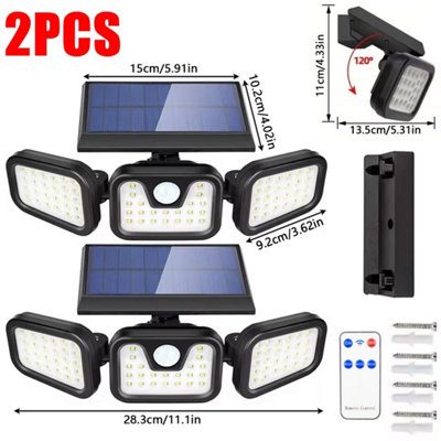 2Pcs 3-Head 74 LED Solar PIR Motion Sensor Garden Wall Lamp