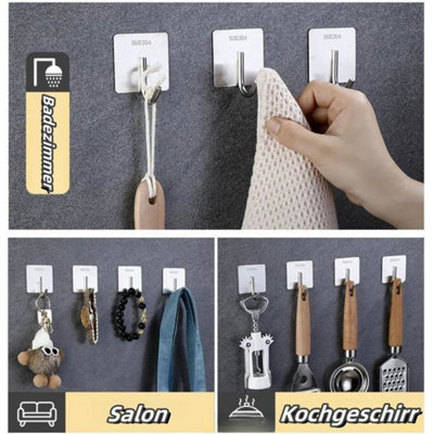 2PCS 304 Stainless Steel Self Adhesive Wall Hooks Extra Strong