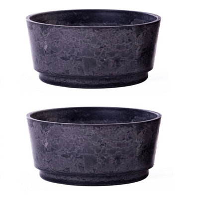 2pcs 46cm Planter Marble Effect Charcoal Garden Planter