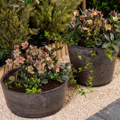 2pcs 46cm Planter Marble Effect Charcoal Garden Planter