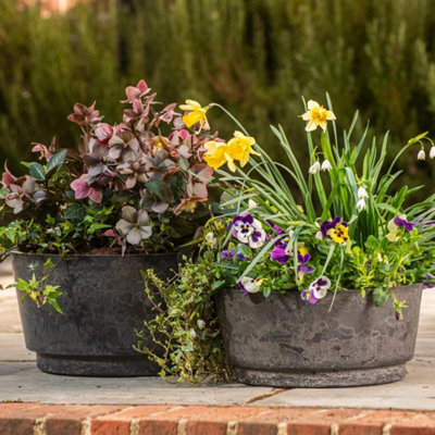 2pcs 46cm Planter Marble Effect Charcoal Garden Planter