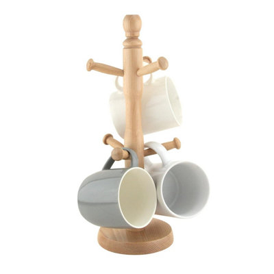 2Pcs 6 Hook Peg Wooden Hanging Cup Coffee Mug Tree Rack Holder Kitchen ...