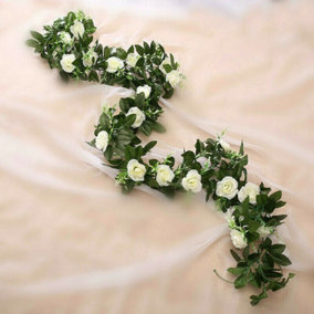 2pcs Artificial Flower Silk Rose Leaf 2.5m Garland Vine Ivy Home Wedding Garden Decor - Ivory