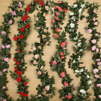 2pcs Artificial Flower Silk Rose Leaf 2.5m Garland Vine Ivy Home Wedding Garden Decor - Ivory