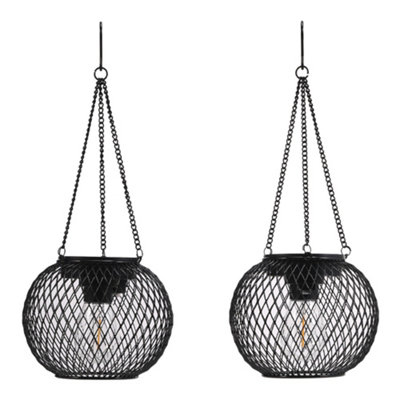 2Pcs Black  Lantern Solar Powered Hanging Lights