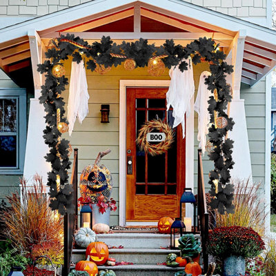 2Pcs Black Maple Leaf Garland Halloween Artificial Fall Leave Vines for ...