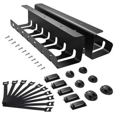 2pcs Black Metal Under Desk Cable Management Tray with Adhesive Clips ...