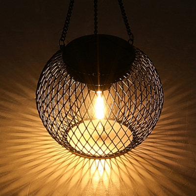 2Pcs Black Outdoor Hollow Lantern Solar Powered Hanging Lights