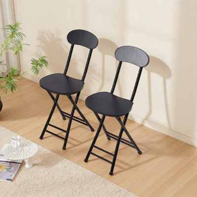 2Pcs Black Portable Foldable Dining Chairs, 31cm W x 33.5cm D x 74cm H
