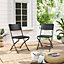 2Pcs Black Rattan Effect Outdoor Garden Folding Chairs Dining Chairs Set
