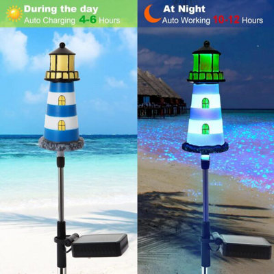 2PCS Blue Solar Powered Lighthouse Shape Garden Lights