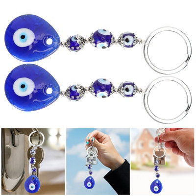 2Pcs Blue Turkish Evil Eye Keychain Pendant - Amulet Jewelry Gift & Craft