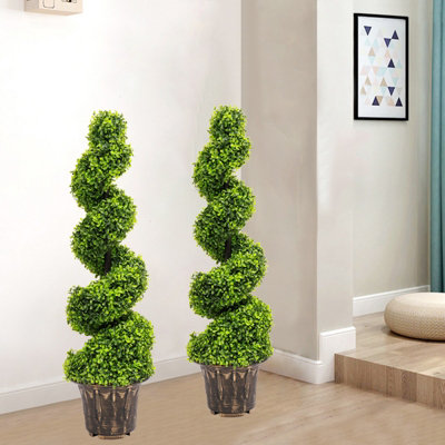 2pcs Boxwood Tree Spiral Artificial Topiary Tree Plant Fake Indoor Outdoor Plant H 90 cm