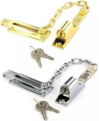 2Pcs Brass Heavy-Duty Door Security Chain Lock - Internal Door Lock with Keys & Fittings - Suitable for Wooden and uPVC Doors