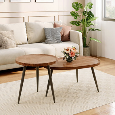 2Pcs Brown Wood Grain Nesting Coffee Table