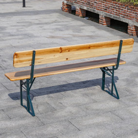 2Pcs Folding Garden Benches Outdoor Seating Wooden Garden Bench With Metal Frame Slatted Patio Furniture