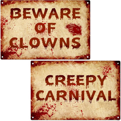2pcs Halloween Decorations Clown Sign Creepy Carnival amd Beware Of Clowns, Haunted House Decor, Scary Party Clown Props, Indoor