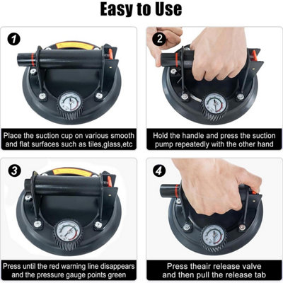 DEWINNER 2-Pack 8" Glass Suction Cups With Pressure Gauge - Heavy Duty Glass Lifter With 660 Lbs