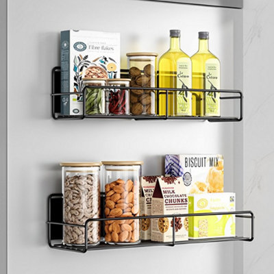 2Pcs Magnetic Fridge Storage Shelf with Hooks