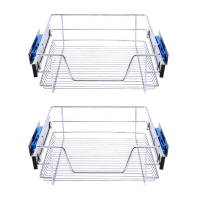 2Pcs Metal Sliding Kitchen Cabinet Pull Out Wire Basket Cupboard Drawer Organizer W 300mm