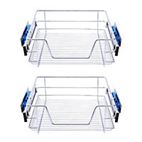 2Pcs Metal Sliding Kitchen Cabinet Pull Out Wire Basket Cupboard Drawer Organizer W 400mm