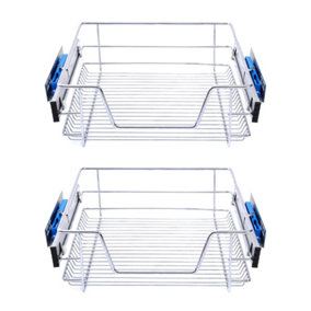 2Pcs Metal Sliding Kitchen Cabinet Pull Out Wire Basket Cupboard Drawer Organizer W 400mm