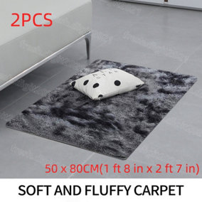2PCS Non Slip Shaggy Rugs Super Soft Fluffy Floor Carpet Mats Bedroom Living Room UK