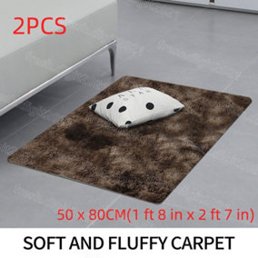 2PCS Non Slip Shaggy Rugs Super Soft Fluffy Floor Carpet Mats Bedroom Living Room