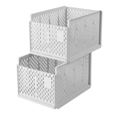 2Pcs Plastic Stackable Clothes Storage Basket Drawer Organizer